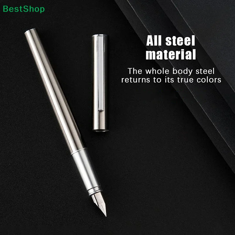 

〔R〕Минималистичная полностью стальная перьевая ручка, перьевая ручка с корпусом из нержавеющей стали для бизнеса, офиса и повседневного письма