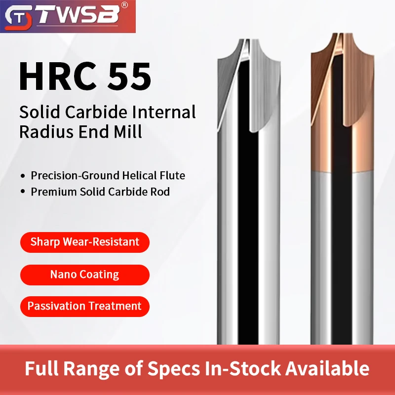 

TWSB HRC55 ° Твердосплавная внутренняя фреза с 4 лезвиями для стали/алюминия, для станков с ЧПУ, гравировальных машин