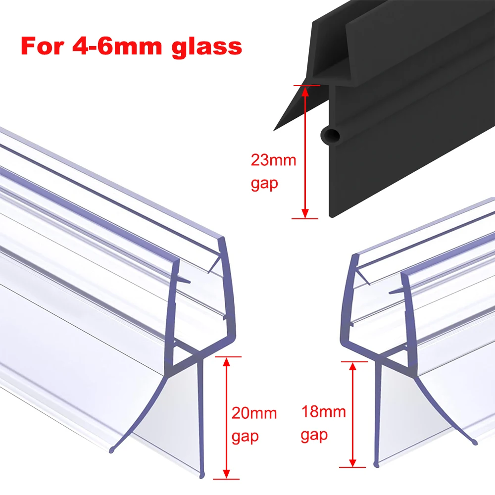 Shower Screen Door Seal Strip PVC Frameless Shower Door Bottom Seal with Drip Stripping Seal Sweep Water Blocking Strips