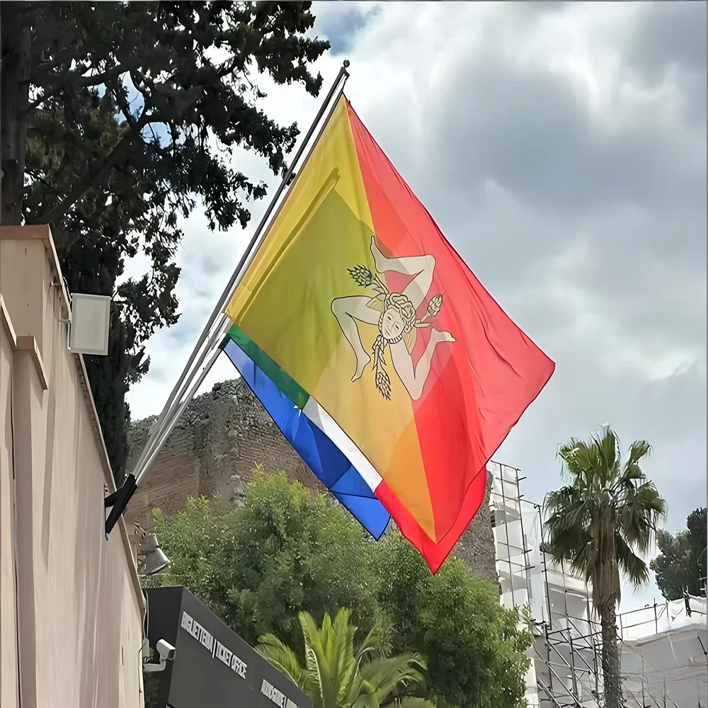 Sicily Regional Flag 90x150 Cm Polyester Hanging Banner - Indoor/Outdoor Cultural Event Decor Sicilian Pride Regional Symbol