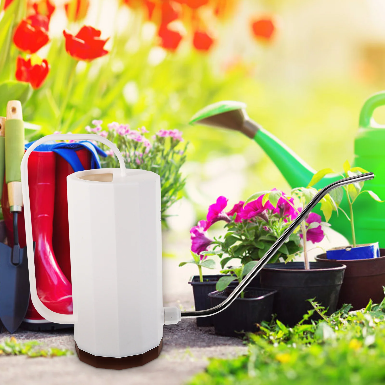 1200ml Plastic Watering Can Long Spout Creative Handle Large Opening Geometrical Shape Indoor Outdoor Garden Plants Flower