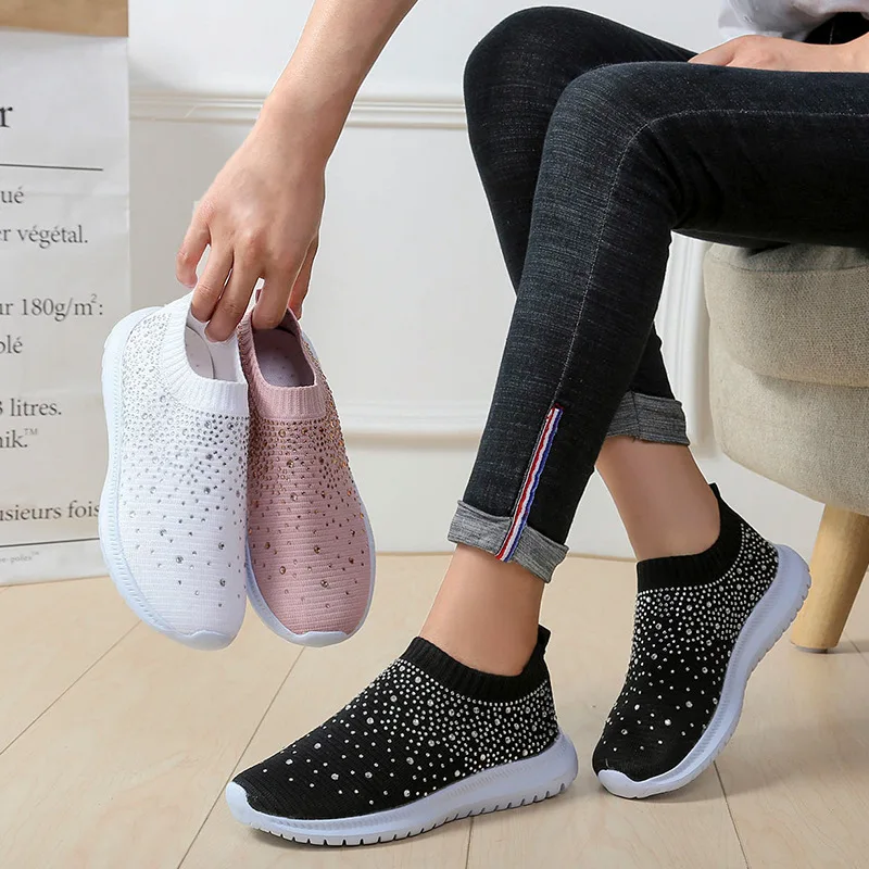 

Women Shoes Casual Loafers Crystal Fashion Sneakers Woman Slip-on Plus Size Shoes High Quality Trainers Ladies Flat Run Shoes