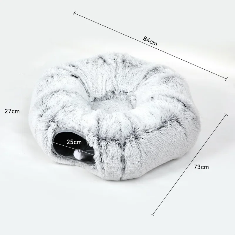 Plush Cat Tunnels Bed for Indoor Cats, Large Cat Donut Tunnel 3 Forms Peekaboo cat cave with Cushion Multifunctional Cat Toys