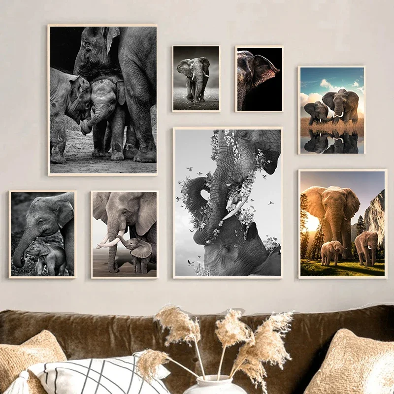 Wildlife Elephant Family Posters Canvas Painting Animal Father Mother Baby Love Wall Art Picture For Modern Room Home Decoration view 3