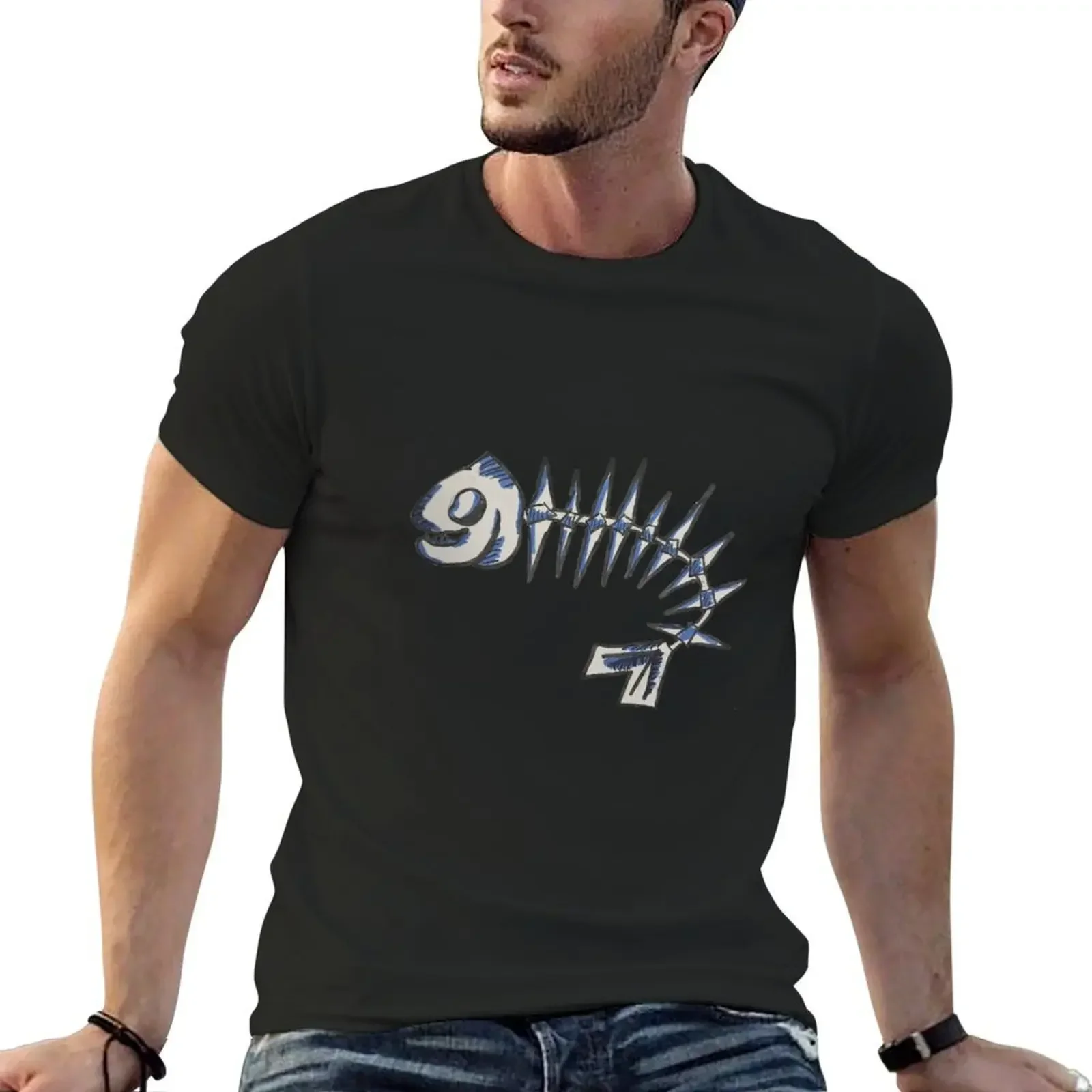 

happy fish bone -blue T-Shirt for a boy hippie clothes anime stuff aesthetic clothes big and tall t shirts for men