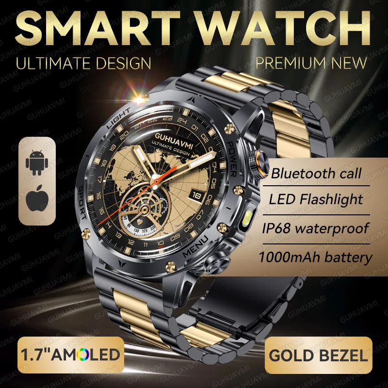 

2025 PREMIUM NEW Smartwatch 1.7" AMOLED Sapphire Screen 1000mAh High capacity Flashlight Heart rate OutdoorWatch For iOS&Android