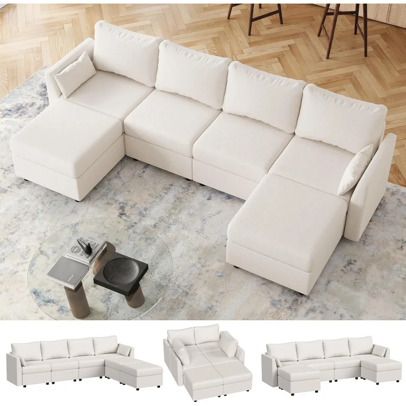 Modular Storage,Convertible 6 Seat Couches for Living Room,U Shaped Sectional Sofa with Chaise,Com