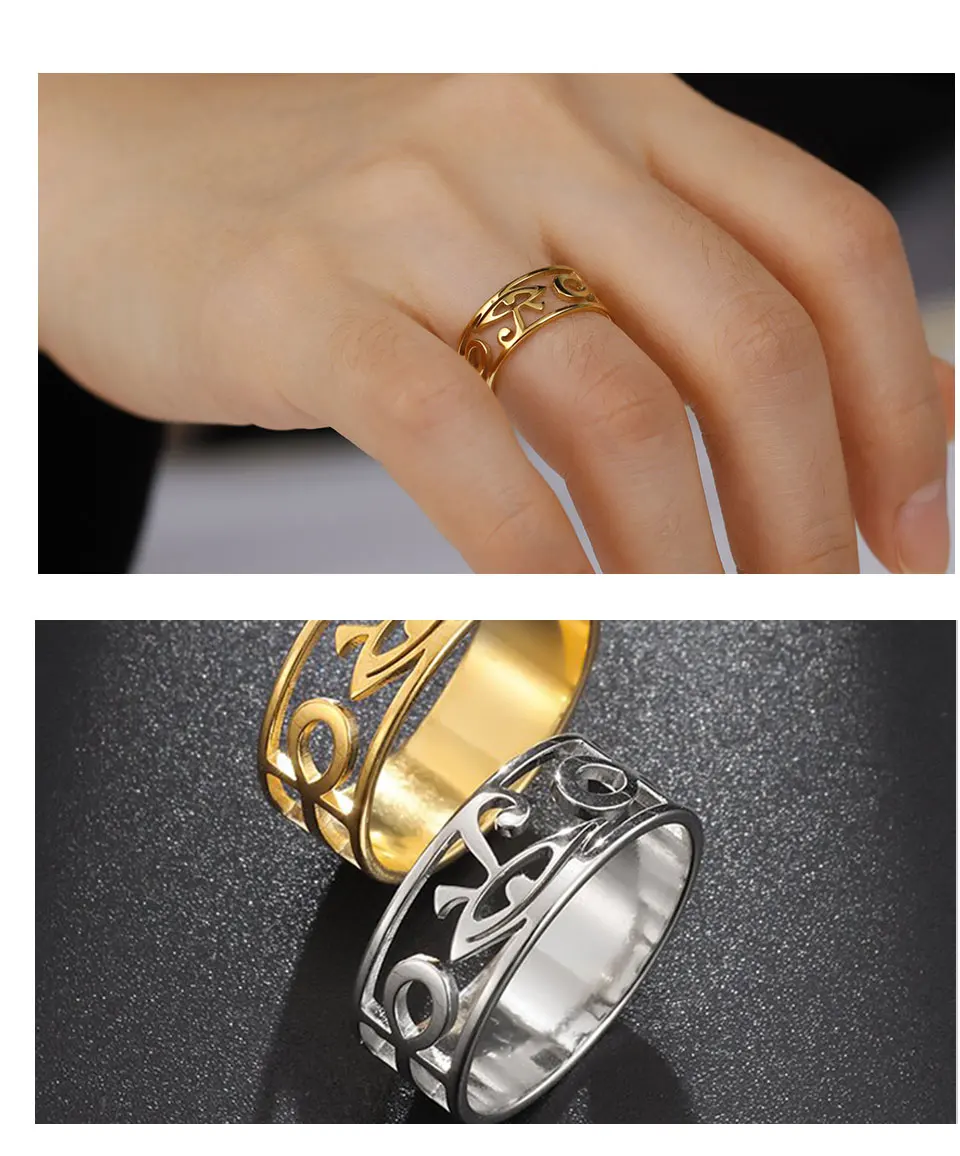 YILUOCD Edelstahl Antikes Ägypten Ra Udjat Ring Auge des Horus Ankh Kreuzring für Frauen Schutz Amulett Ägyptischer Schmuck – Detail 6