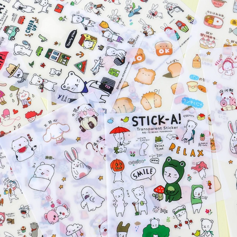 Büro Schulbedarf Cartoon Tier Transparent PVC Aufkleber Tagebuch Dekoration Material Aufkleber Baby Wachstum Animation Schöne