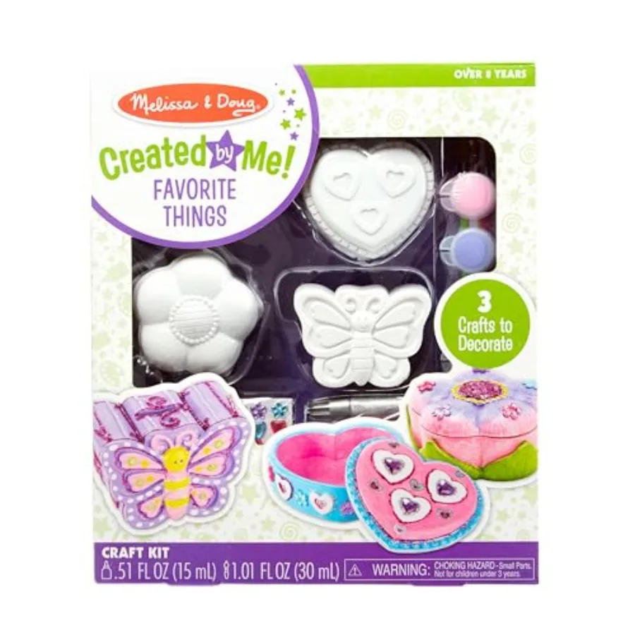 Created by Me! Favorite Things Craft Kits Set: Decorate-Your-Own Flower and Heart Treasure Boxes and Butterfly Bank