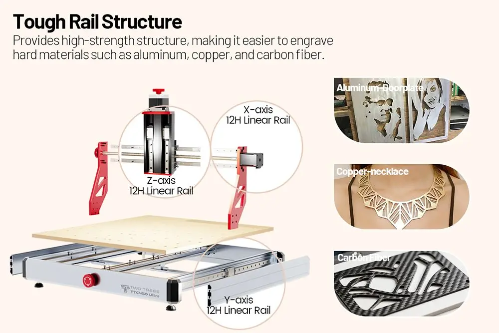 TWO TREES TTC450 Ultra CNC-Fräsmaschine, 2-in-1 Laser-Gravur- und Schneidemaschine, 500W Hocheffizienz-Spindel, 460mmx460mm – Detail 5