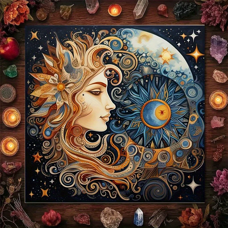 Mystic Tarot Tablecloth Cloth Decorative Dreamy Witchy Astrology Celestial Mystical Boho Mandala Tapestry Mat 60x60cm