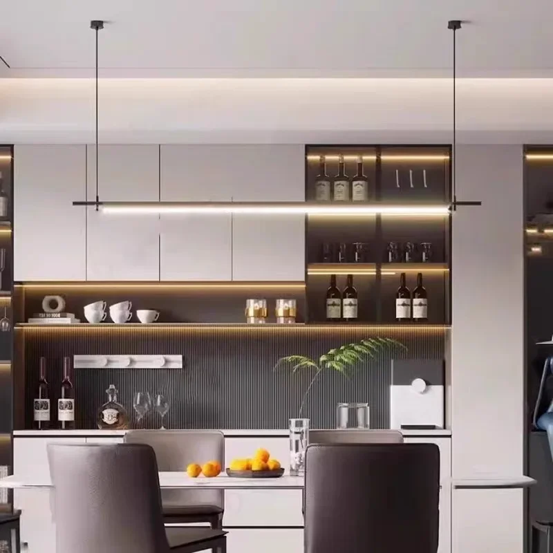 Modern Led Linear Pendant Lamp Dimmable Black for Kitchen Table Dining Room Chandelier Lighting Designer Lighting Luster Fixture - view 4