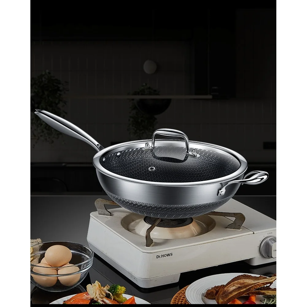 Triple Layer 316L Stainless Steel Frying Pan Wok Engineered for Fast Heat on For induction Gas and Electric Ranges