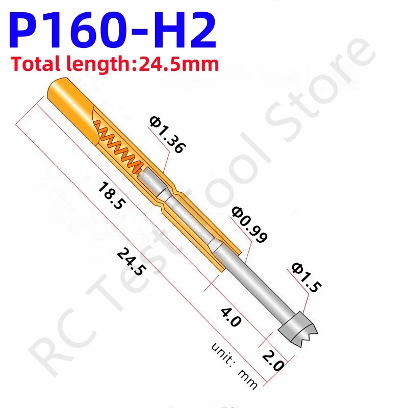 100PCS P160-H2 24.5mm 9-claw Plum Blossom Head Test Pin Dia 1.50mm Needle Spring Test Probe P160-H Dia 1.36mm PCB Test Pogo Pins