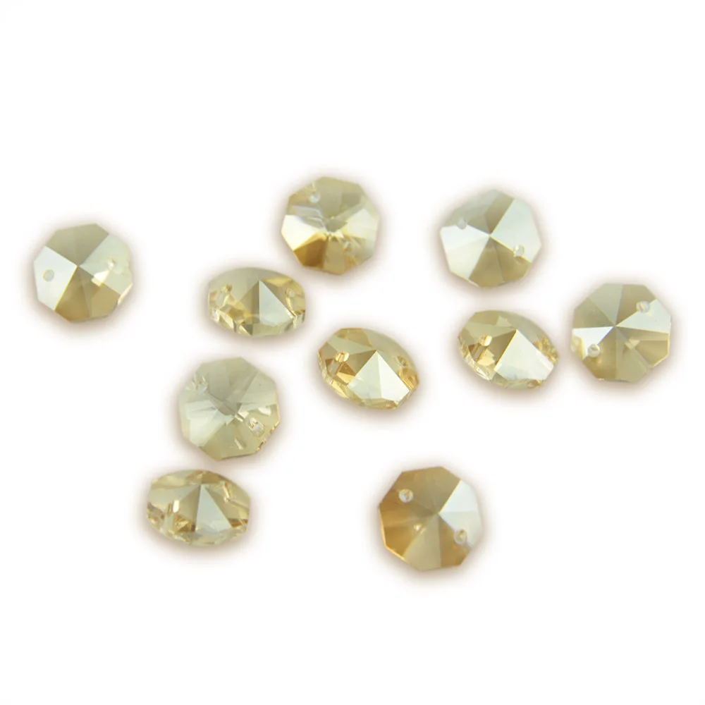 Gold Champagne 14mm Crystal Octagon Beads With 1 Hole/2 Holes Pendants Glass Parts For Chandelier Suspension