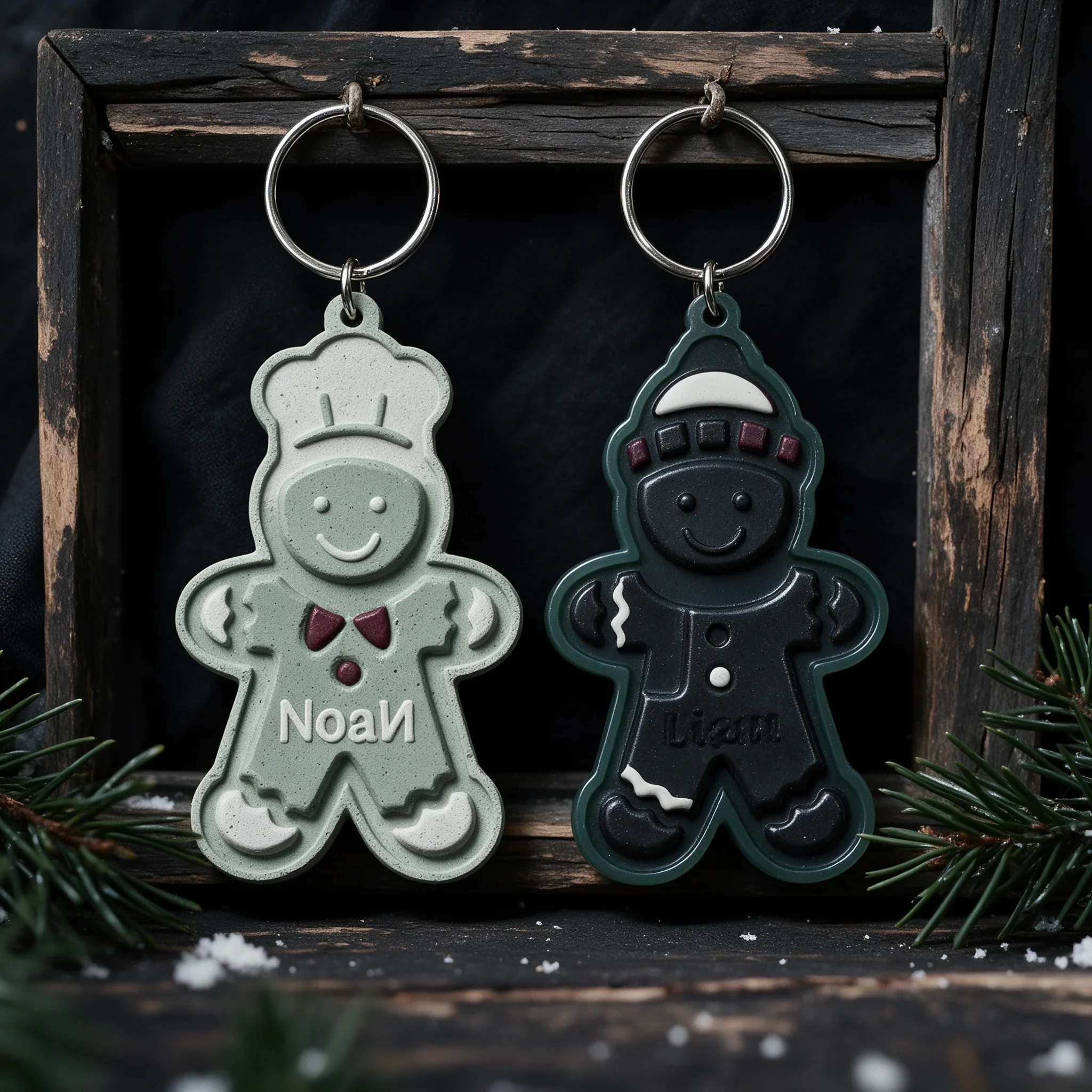 2Pcs Christmas Gingerbread Silicone Mold Chef & Knit Hat Gingerbread Man DIY Resin Keychain Plaster Pendant Mould
