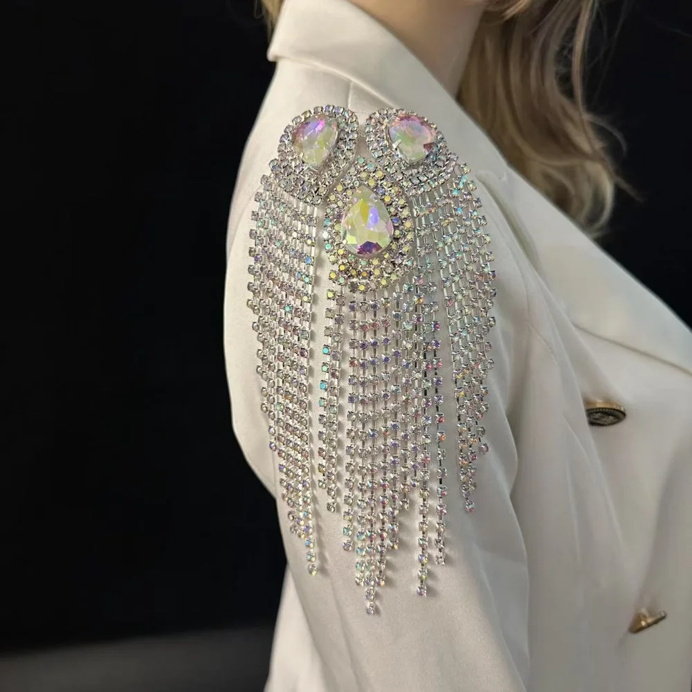 Rhinestone Shoulder Epaulets Fringe Sparkly AB Crystal Shoulder Ornament Lightweight Exaggerated Clothing Accessory Prom Party