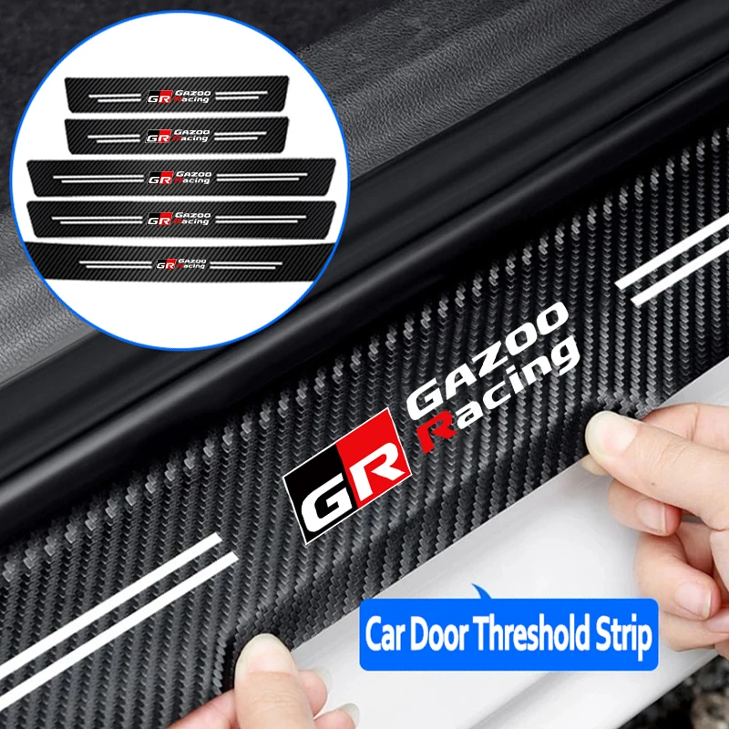 Carbon Fiber Car Stickers Door Sill Protection Film Accessories For Toyota Auris Rav4 Cruiser Caldina Ractis Prius Tacoma Raize