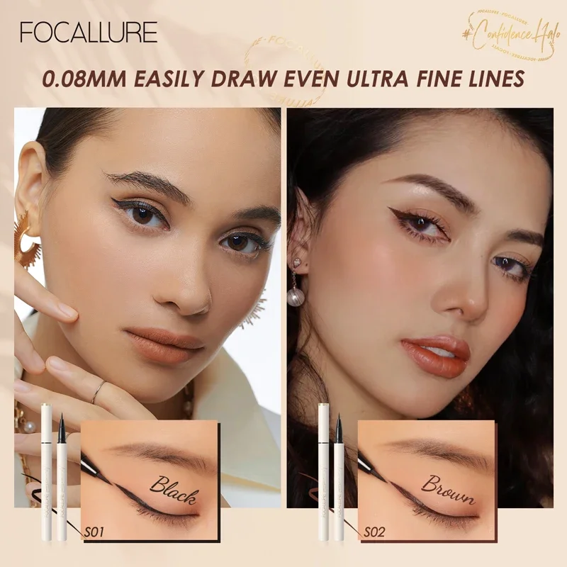FOCALLURE Großhandel Schwarz Braun Eyeliner Superfeinen Stift Schnell trocknend Wasserdicht Dauerhafte Eye Liner Flüssigkeit Auge Bleistift Make-Up-Tool