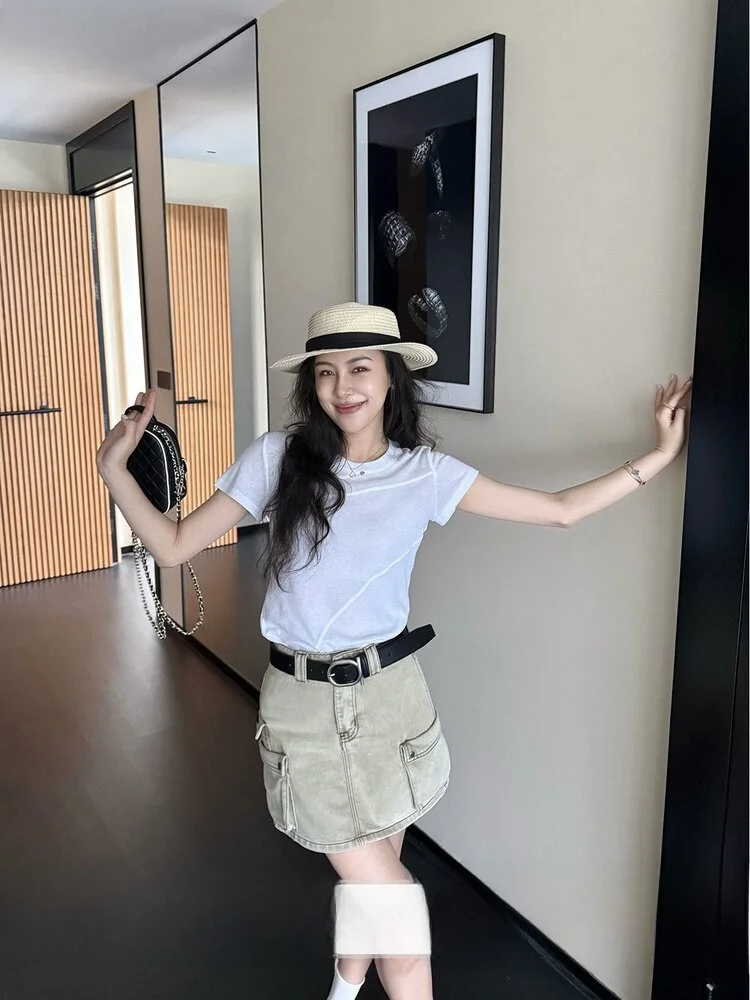 

Zhang a Xing Mountain System Roaming Minimalist Shoulder round Neck Basic Versatile T High Waist A-Line Skirt Workwear Style