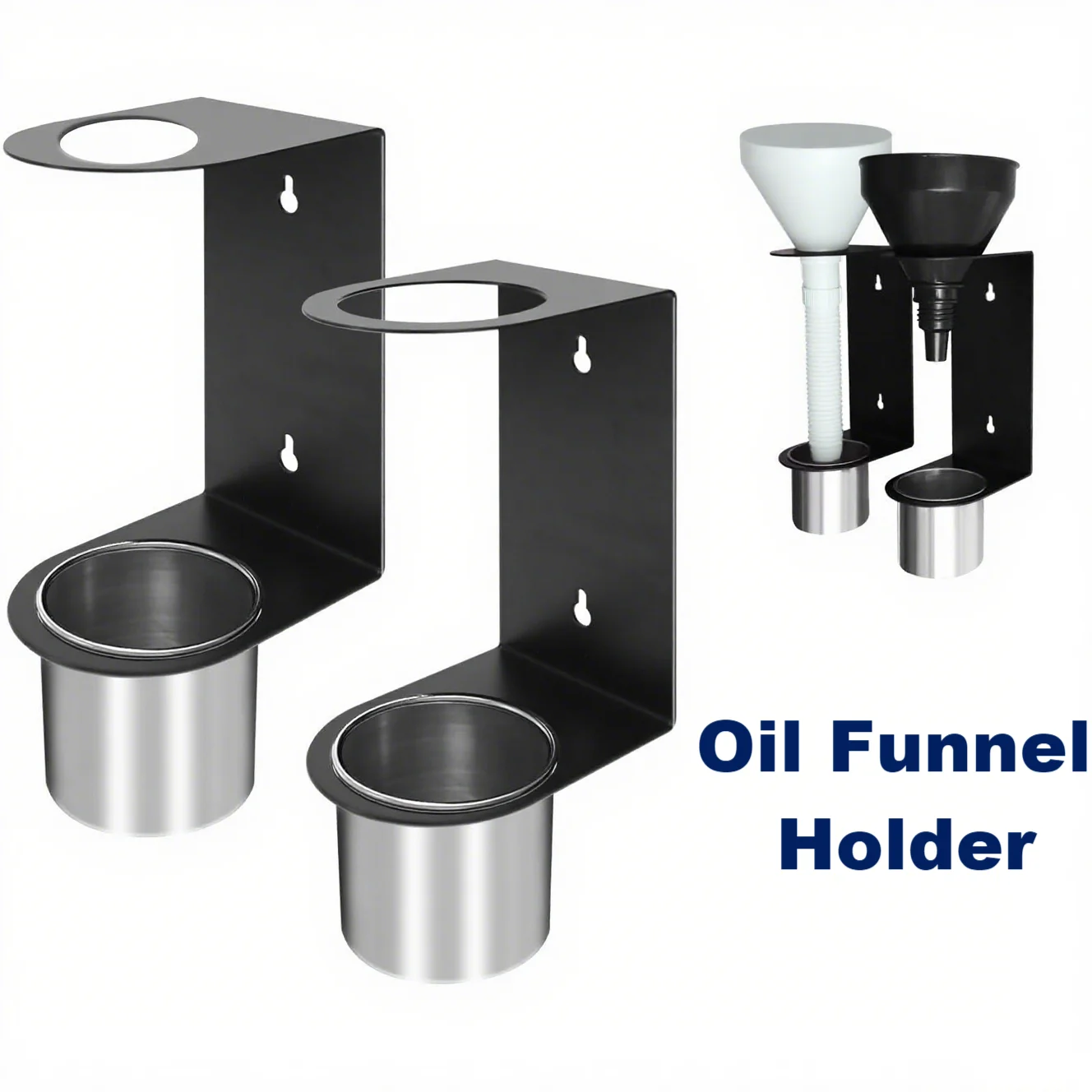 Oil Funnel Stand, Wall-mounted Storage Rack, 2 Set Includes Removable Oil Collection Cup - For Auto Repair Shop, Workshop, Rac