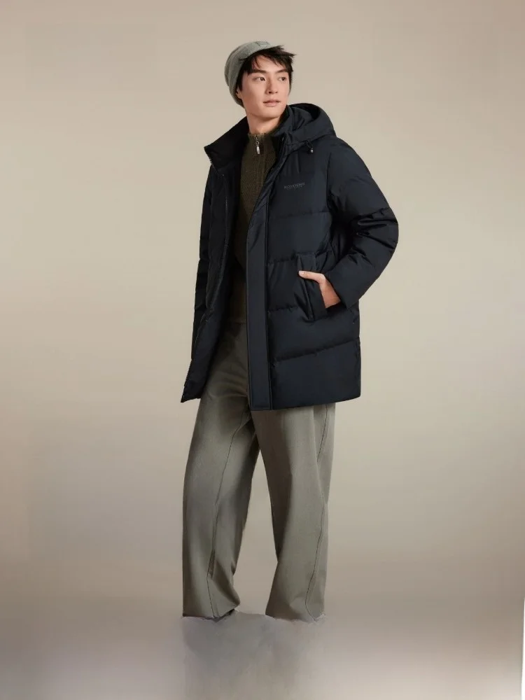

Bosideng 90 down Men's Puffer Jaet Hooded Mid-Length Loose Windproof Warm Casual Sle Polyester Fiber Commuting Wear