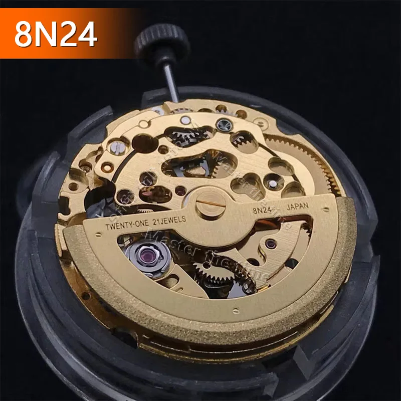 Japan Imported Brand New  8N24 Skeleton Automatic Mechanical Movement Gold Color Watch Movement Parts