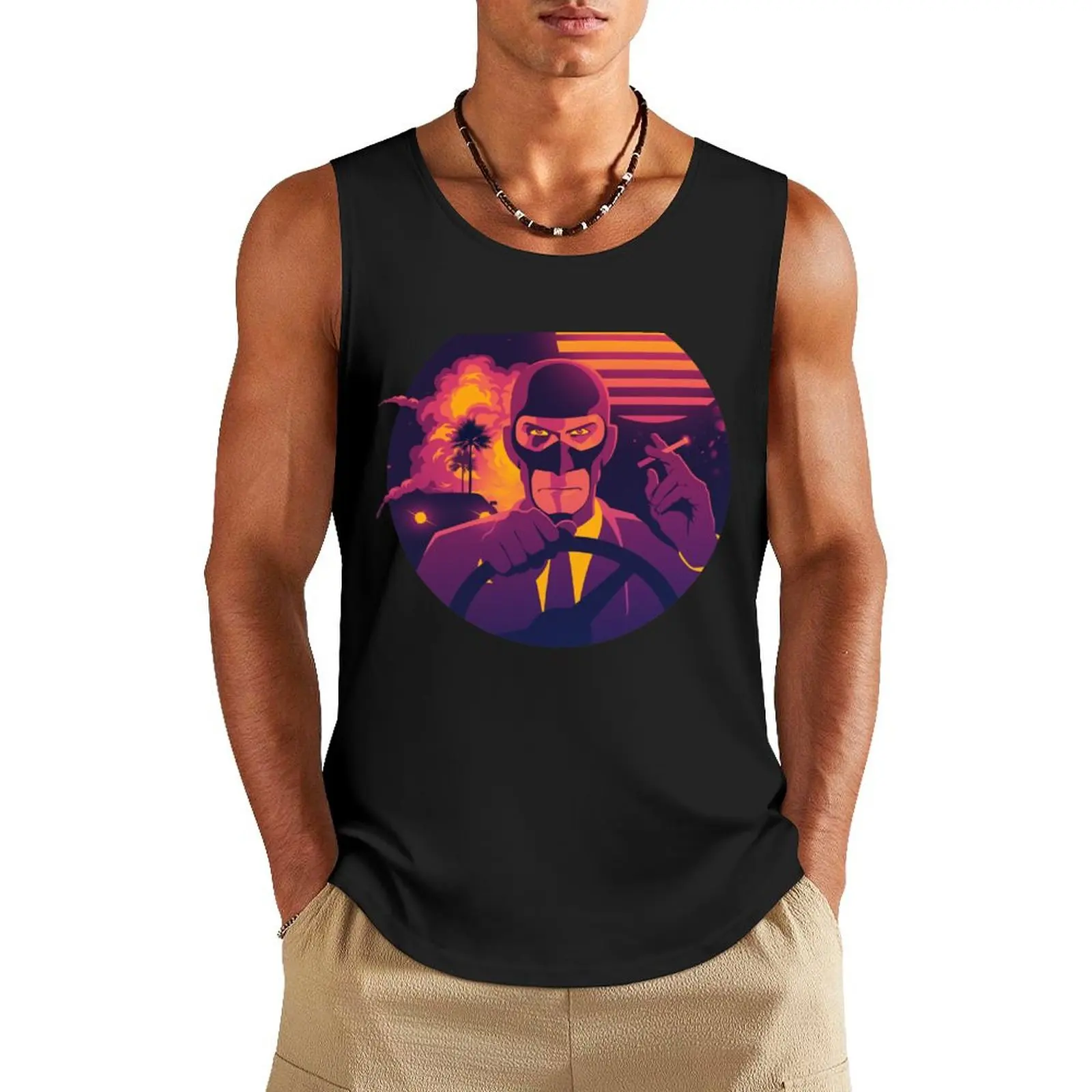 Team Fortress 2: Meet the Spy (Sunset) Tank Top t-shirts man running shirt underwear Working vest anime clothes