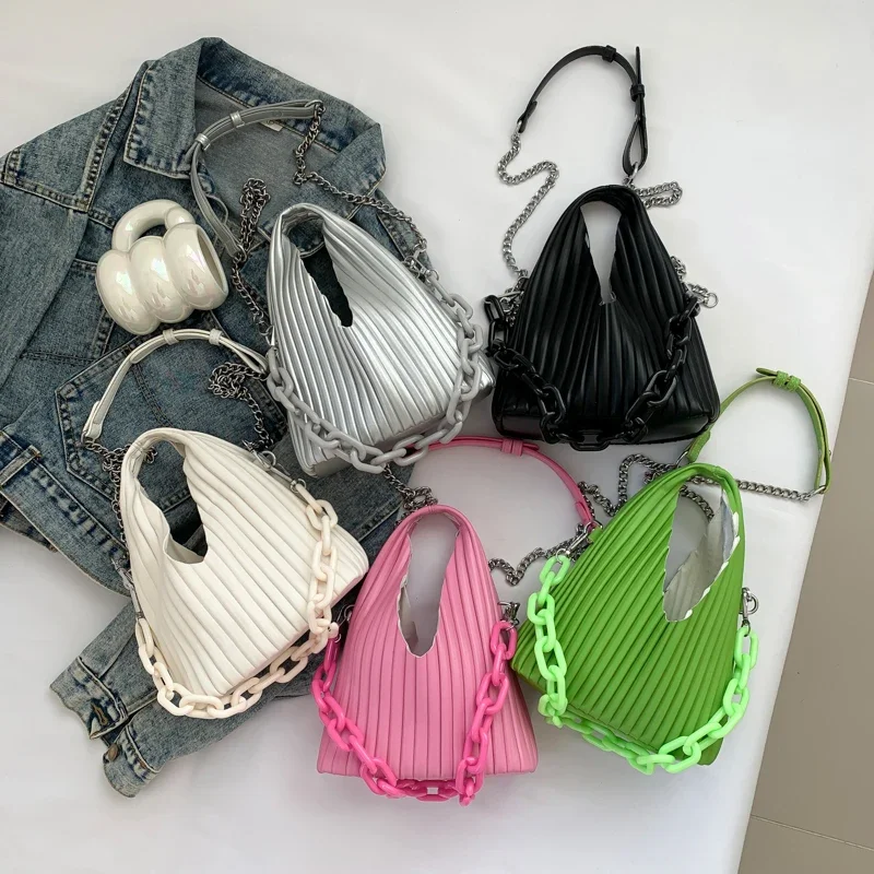 2 Set Tote Bag For Women Fashion Chain Crossbody Bucket Handbag Travel Bag Green Pink Black Silver Female Composite Bag Trend