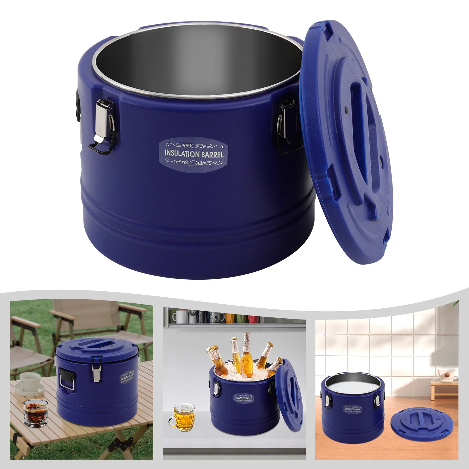 

30L/31.7Qt Portable Insulated Soup Container Seal in Freshness, Round Commercial Insulated Bucket, for Family Picnics Gatherings