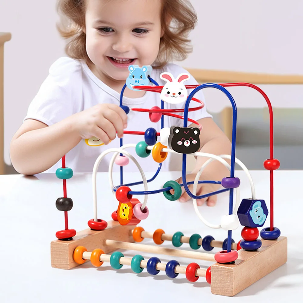 Montessori Baby Toys Kids Learning Educational Math Toy Wooden Circles Bead Wire Maze Abacus Puzzle Toys for Children 1 2 3 Year