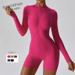 DANCEFISH-Mono de manga larga con cremallera para mujer, ropa deportiva ajustada con cuello abierto para Fitness y baile, 2023