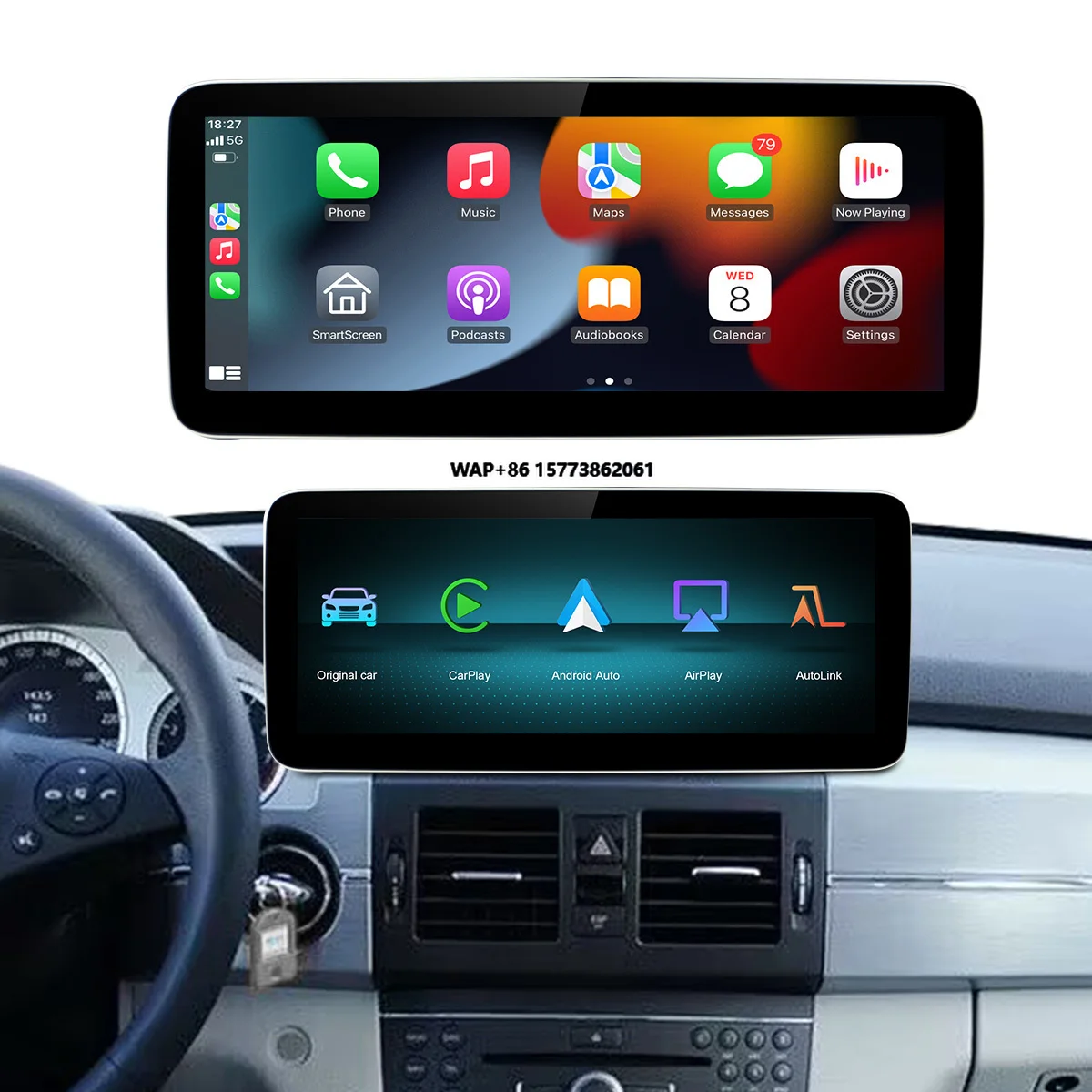Wireless Carplay Android Auto 12.3'' Touch Screen Multimedia Radio for GLC CLA GLC W212 C117 X156 W205 4.5/5.0