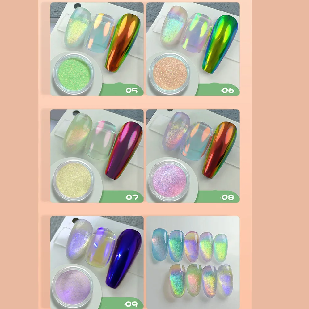 1Box Aurora Chameleon Nail Powder Mirror Effect Chrome Glitter Pigment Colorful Fine Rubbing Dust UV Gel Polish Nail Art Dipping