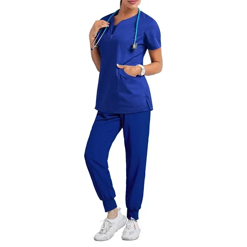 Unisex uniformes médicos para mulheres, V-Neck Enfermeira e Scurbs Set, Hospital e Médico Workwear, Cirurgia Oral e Odontológica Uniforme de Trabalho, manga curta