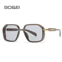 SO&EI Retro Men Pilot Sunglasses Shades UV400 Fashion Women Rivets Square Gradient Sun Glasses