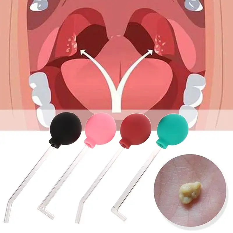 Tonsil Stone Remover Kit With Soft Pink Silicone Suction Bulb Stainless Steel Dental Mirror For Home Daily Oral Care