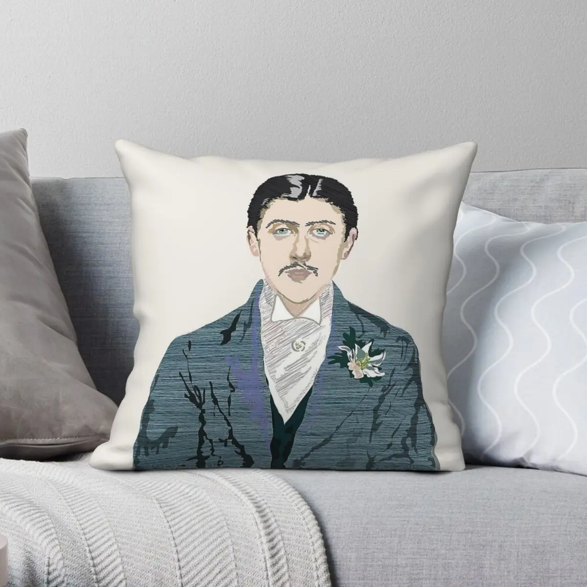 Funda de almohada con retrato de Marcel Proust, funda de cojín para coche con decoración creativa de terciopelo y lino de poliéster