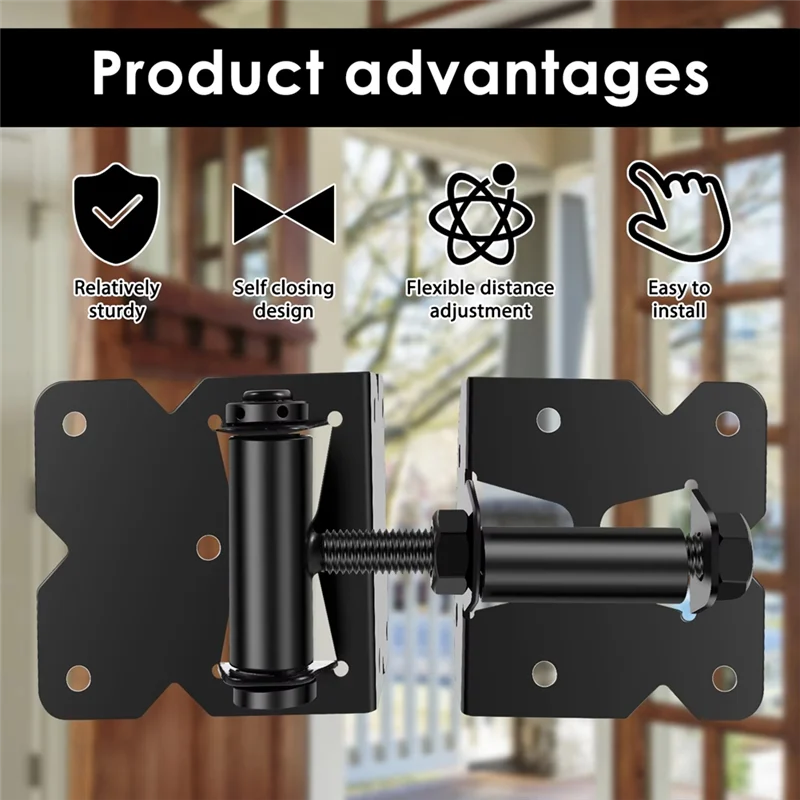 

THIVN-2Pcs Регулируемые самозакрывающиеся петли для ворот Сверхмощная фурнитура с черным покрытием Сверхмощная фурнитура с черным покрытием для сарая