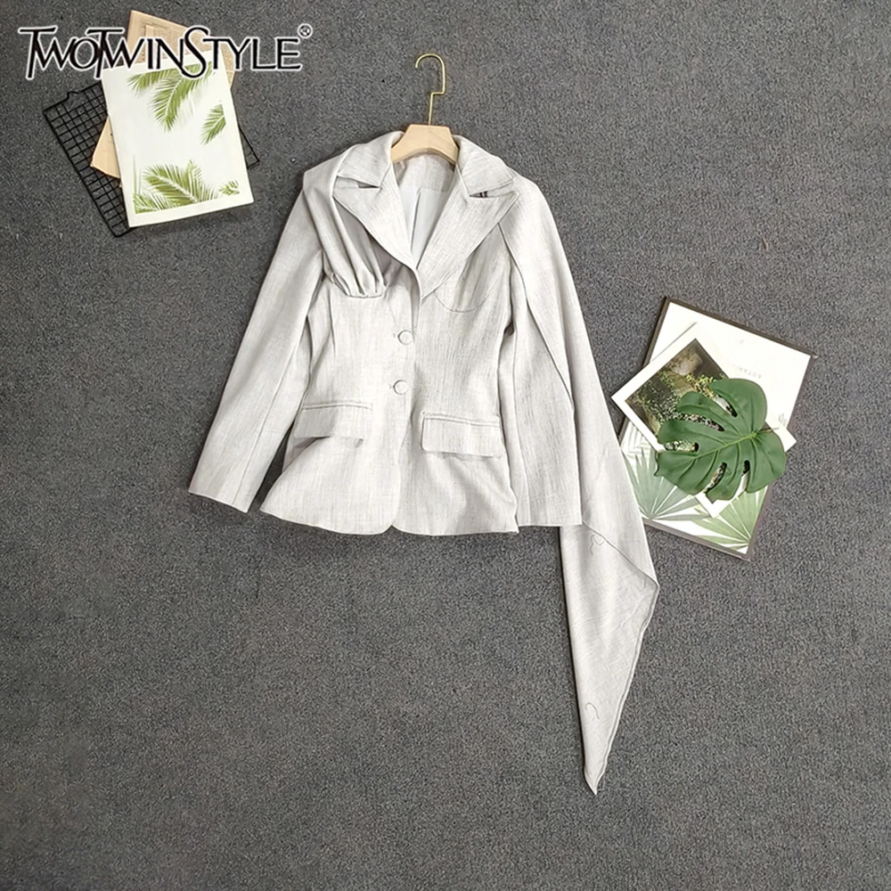 

Женские однотонные куртки во французском стиле TWOTWINSTYLE с лацканами, длинными рукавами, пуговицами, осенние повседневные приталенные куртки KJA533347