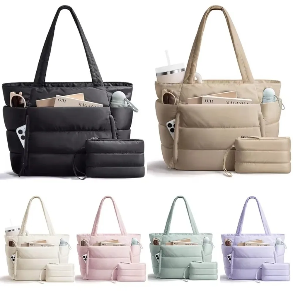 

Large Capacity Puffer Tote Bag for Women Multiple Pockets with Coin Purse Puffy Handbag Water-resistant Lightweight