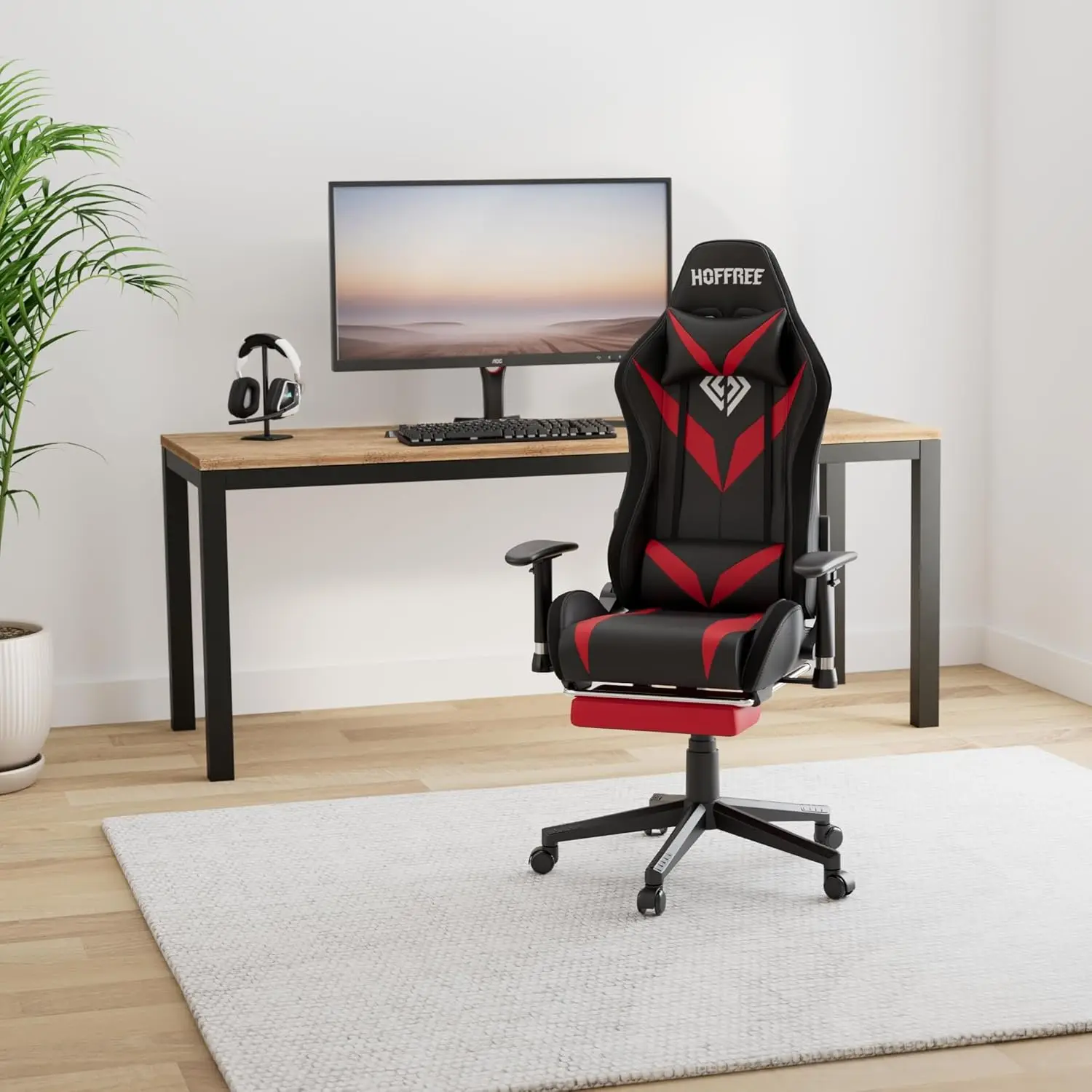 RGB Gaming Chair with Bluetooth Speakers Racing Gamer Chair Massage and Led Lights Swivel Game Chair Red and Black