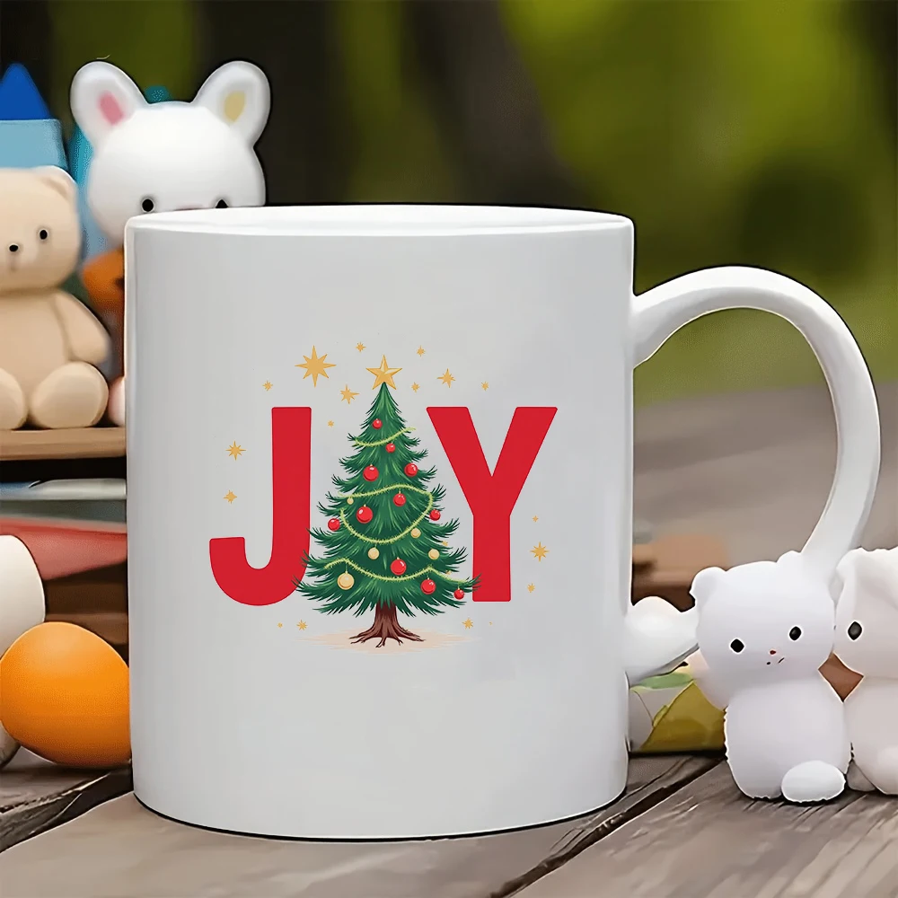 

11oz Coffee Cup + Christmas Tree Cartoon Decoration + JOY Joyful Cup Family Office Holiday Gift Coffee Mug