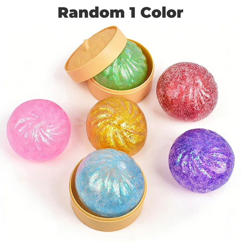 1/2pcs Simulation Dumpling Squeeze Toys Rebound Squishy Ball With Bamboo Steamer Box Stress Relief Toy Gift Random Color