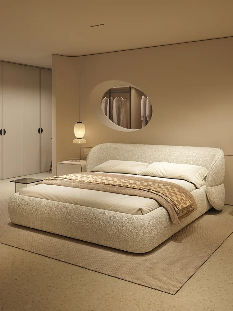 

Master Bedroom High-End Elegant Faux Leather Double Bed French Cream Style Bedroom Floor Bed