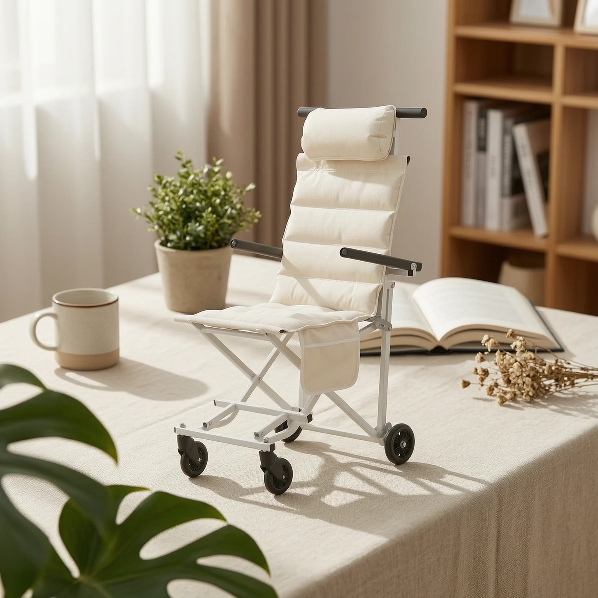 

Foldable Push Wagon Chair Padded Folding Chair Wagon Outdoor Gear Metal Frame Space Saving
