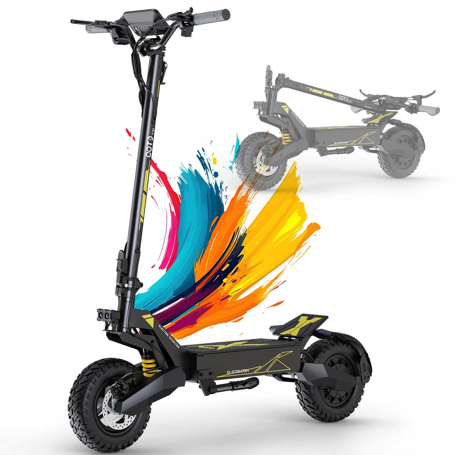 Trottinette électrique tout-terrain OOTD T10 11 pouces, pneus tout-terrain, 900W, batterie 48V 13.5Ah, écran LED, pour adultes