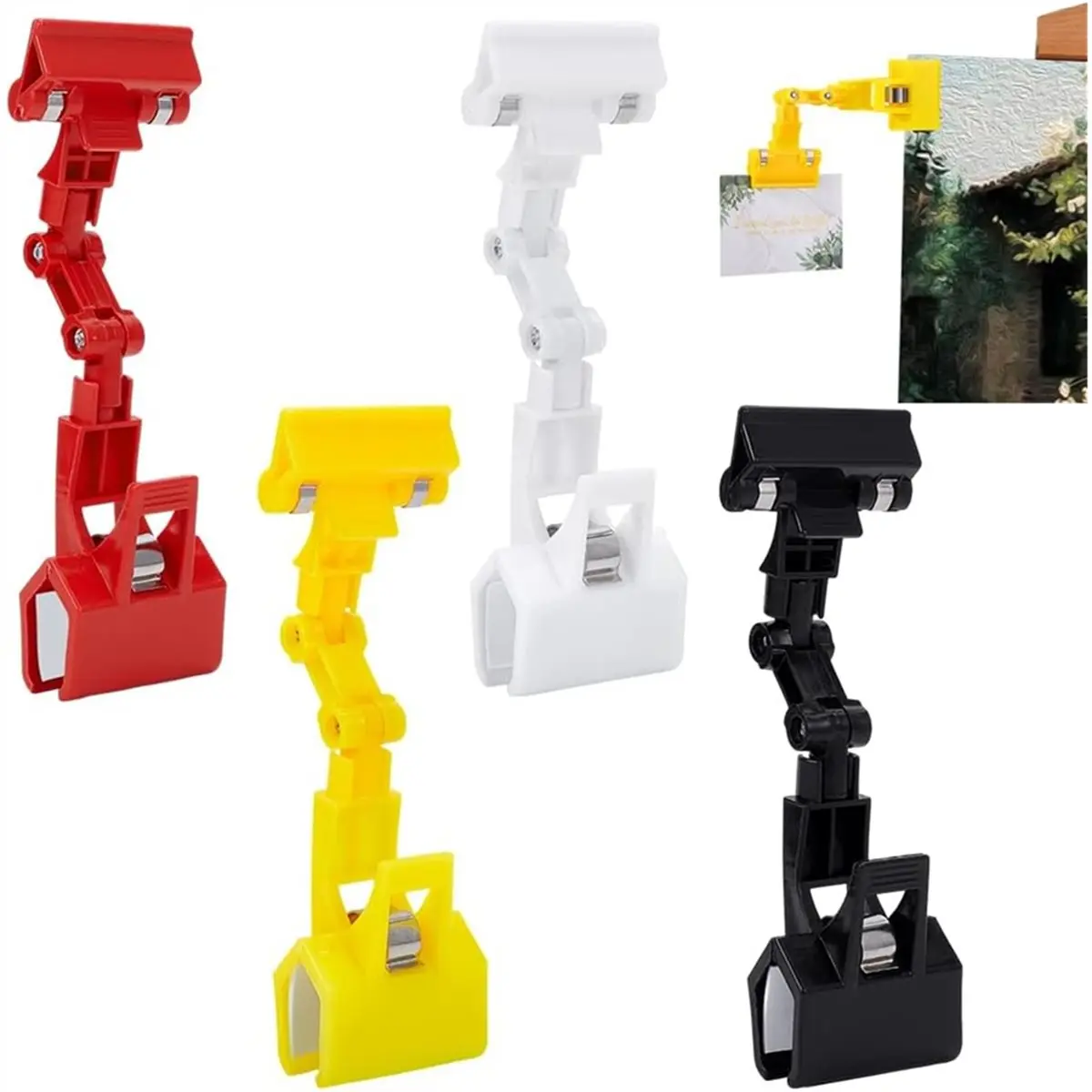 HITL 4Pcs Adjustable Document Holder, 4 Colors Flexible Rotatable Paper Holder for Typing, Clip on Sign for Table Top