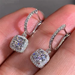 Luxury Sparkling Square Zircon Drop Earrings For Women Elegant Exquisite Crystal Geometric Dangle Earrings Wedding Party Jewelry